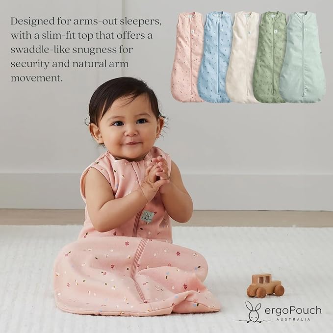 ergoPouch 1.0 Tog Jersey Sleeping Bag – Arms-Out Baby Sleep Sack, Ideal Transition from Swaddling, Slim Fit Keeps Baby Secure & Comfortable, Soft Breathable Fabric (8-24 Months, Berries)