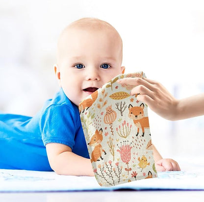 vvfelixl Baby Washcloths Cotton Foxes and Flowers Flesh Colored Baby Muslin Washcloths Soft Baby Face Towel for Newborn Infants Baby Wipes, 11.8 X 11.8 Inch, 5 Pack