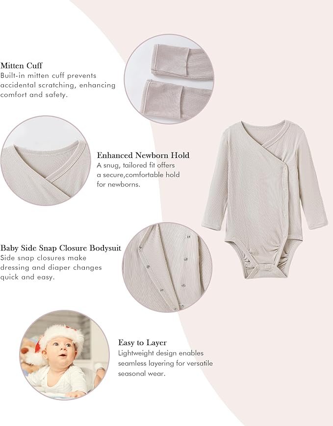 DEFAHN Viscose from Bamboo Baby Side Snap Bodysuit Kimono Onsies 3-Pack Long Short Sleeve Boy Girl Boys