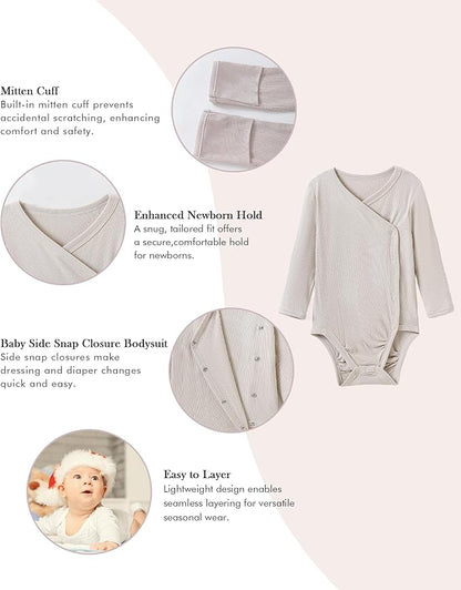 DEFAHN Viscose from Bamboo Baby Side Snap Bodysuit Kimono Onsies 3-Pack Long Short Sleeve Boy Girl Boys