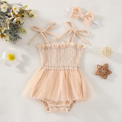 Newborn Baby Girl Bodysuit Sleeveless Halter Frill Romper One-piece Jumpsuit with Headband Summer Clothes Set