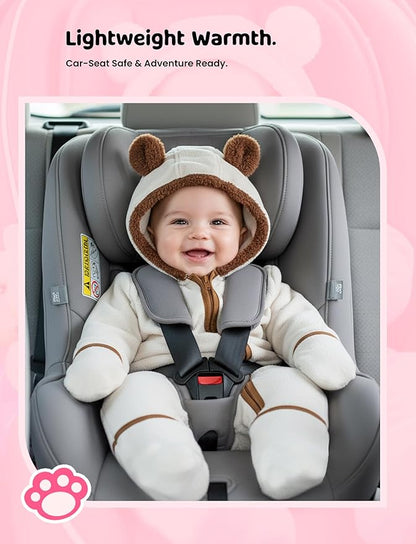 PATPAT Fleece Hooded Footed Clothes, Soft Warm Footie Covers, Car Seat Friendly, Easy Zip,Cute Romper Newborn Infant Jumpsuit