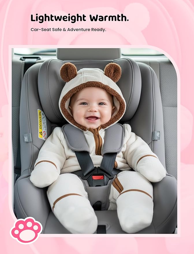 PATPAT Fleece Hooded Footed Clothes, Soft Warm Footie Covers, Car Seat Friendly, Easy Zip,Cute Romper Newborn Infant Jumpsuit