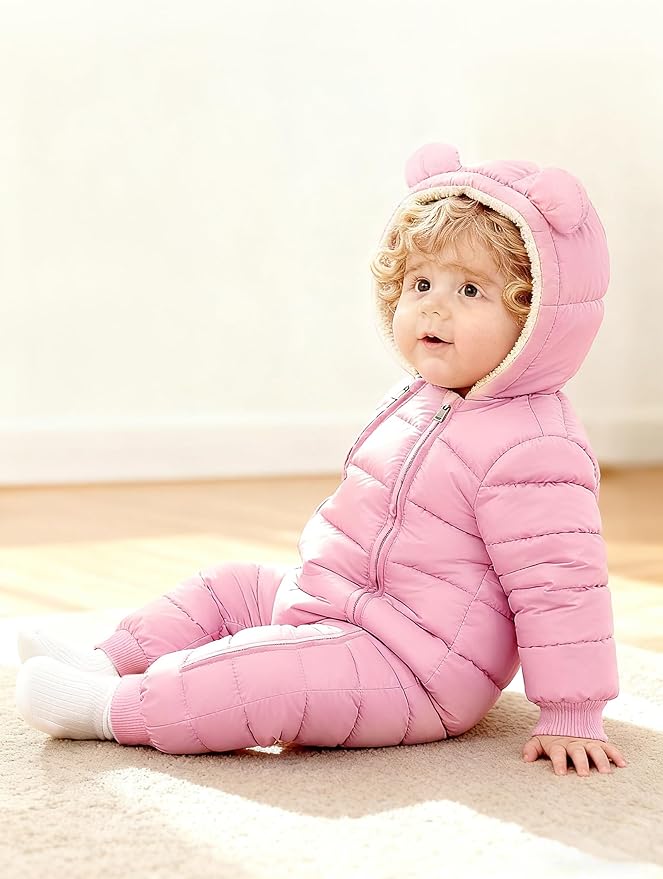 XMWEALTHY Baby Snowsuit Toddler Girl Clothes Cute Hooded Double Zipper Boys Winter Coat Unisex Romper for Infant