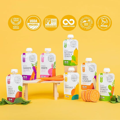Serenity Kids 6+ Months USDA Organic Veggie Puree Baby Food Pouches | No Sugary Fruits or Added Sugar | Allergen Free | 3.5 Ounce BPA-Free Pouch | Sweet Potato & Parsnip | 1 Count