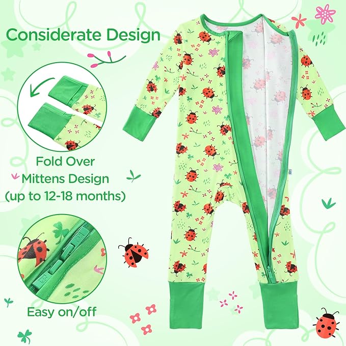 Baby Rompers Long Sleeve Mittens Cuff 2 Way Zipper Soft Footless Sleeper One-Piece Romper