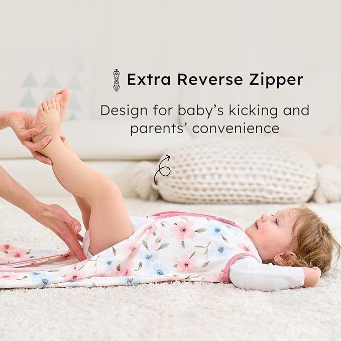 Baby Sleep Sack 18-24 months, 100% Cotton Sleeping Sack for Toddler, 3 Pack Baby Wearable Blanket, 0.5 Tog Lightweight Double Zipper Sleep Bag XLarge Pink Butterfly Flower