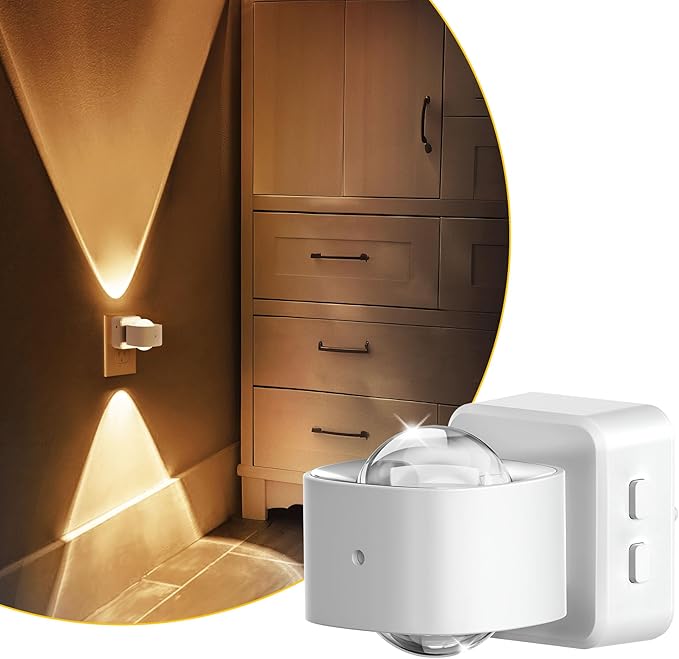 L LOHAS LED Night Lights Plug into Wall, Night Light Projector, Dusk to Dawn Sensor, Rotating White Nightlight for Kids, Soft White Ambient Lighting for Bathroom, Gaming Room, Gifts,1 Pack