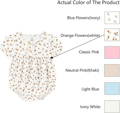 Baby Girl Clothes Cotton Bubble Romper Floral Bodysuits Infant Outfit Set