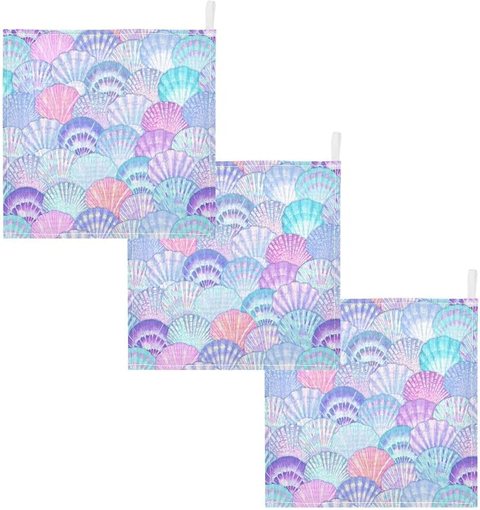 vvfelixl Baby Washcloths Cotton Sea Shell Mermaid Scales Muslin Ocean Soft Face Towel for Newborn Infants Wipes, 11.8 X 11.8 Inch, 3 Pack Pink