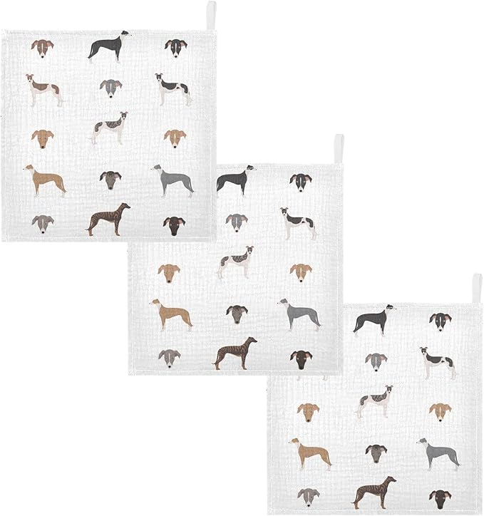 vvfelixl English Greyhound Dogs Baby Burp Cloths Baby Muslin Washcloths for Boys Girls Cotton Baby Face Towel for Newborn Infants Soft and Absorbent 11.8 X 11.8 in, 5 Pack