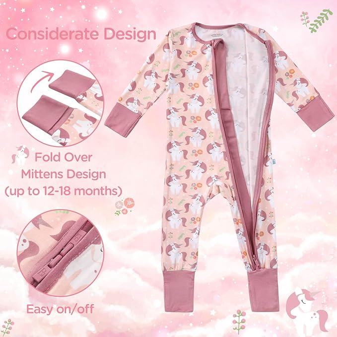 Baby Rompers Long Sleeve Mittens Cuff 2 Way Zipper Soft Footless Sleeper One-Piece Romper