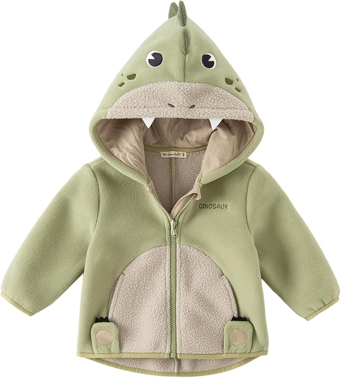 DAVE&BELLA Toddler Fleece Jacket, Baby Boys Girls Animal-shaped Hooded Zipper Long Sleeve Warm Spring Autumn Outerwear Coat