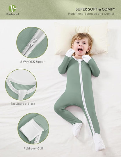 Baby Zippered Rompers Newborn Pajamas Sleepers Long Sleeve Jumpsuits Infant Zipper Romper-Viscose from Bamboo