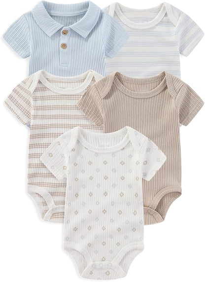 Four Seasons Baby Boy Girl Bodysuits 5-Pack Cotton Comfort Short Sleeve Baby Clothes Soft Infant Outfits