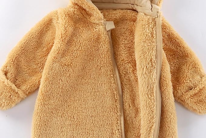 CAHL&FAUO Newborn Snowsuit Baby Cartoon Bear Onesie Warm Fleece Hooded Romper Jumpsuit