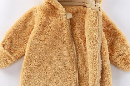 CAHL&FAUO Newborn Snowsuit Baby Cartoon Bear Onesie Warm Fleece Hooded Romper Jumpsuit