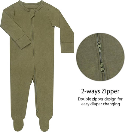 GUISBY Footed Long Sleeve Baby Pajamas with Zipper Cotton Infant Sleepwear