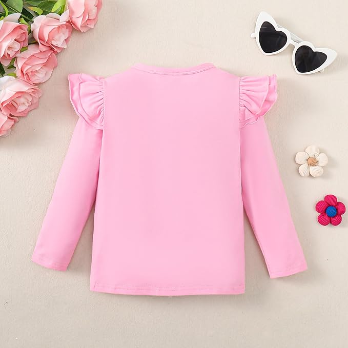 LYSMuch Toddler Baby Girls Long Sleeve Ruffle T Shirt Kids Casual Plain Solid Top Blouse T-Shirt Undershirt