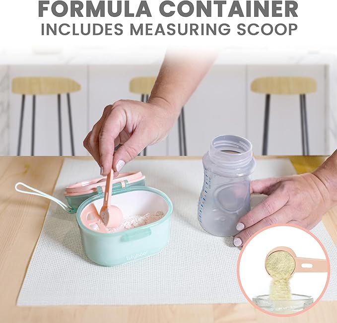 Lulyboo Baby Formula Milk Powder Container - Travel-Friendly, Airtight Storage with Scoop & Spork, Compact BPA-Free, Easy-to-Clean Portable Baby Feeding Accessories (Green)