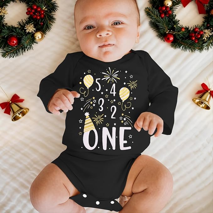 My First New Years Baby Boy Girl Outfit Newborn Long Sleeve Romper Infant Onesie Firework Print Bodysuit Clothes