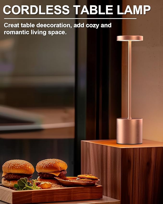Cordless Table Lamps Rechargeable Set of 2, Portable LED Desk Lamp, 5000mAh Battery Powered Wireless Table Light - 3 Color Dimmable Lighting for Restaurant Dining Patio Outdoor Bedroom(Rose Gold)