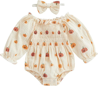 2pcs Infant Baby Girls Romper Dress Headband Long Sleeve Clothing Flowers Newborn Boho Girl Outfit Jumpsuit Clothes