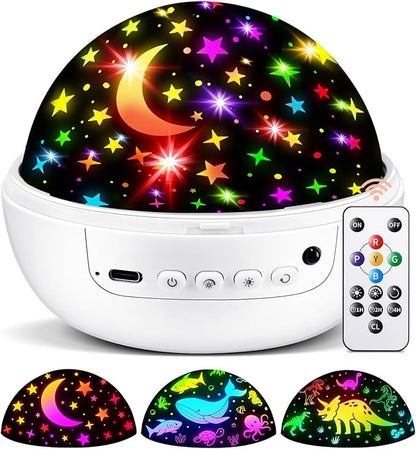 COOLNIGHT Christmas Room Decor, 93 Lighting+3 Films Christmas Projector Christmas Stuff, Remote+Dimmable+360° Slient Nightlight for Baby Nursery, Christmas Room Decorations, Moon Projector (White)