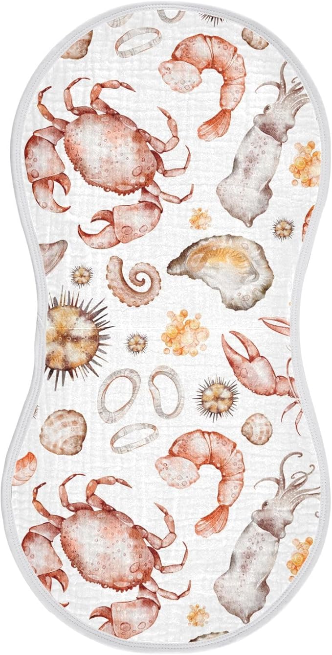 vvfelixl Seafood Lobster Crab Clams Burp Cloths for Baby Boy Girls Baby Washcloths Burp Rags 1 Pack