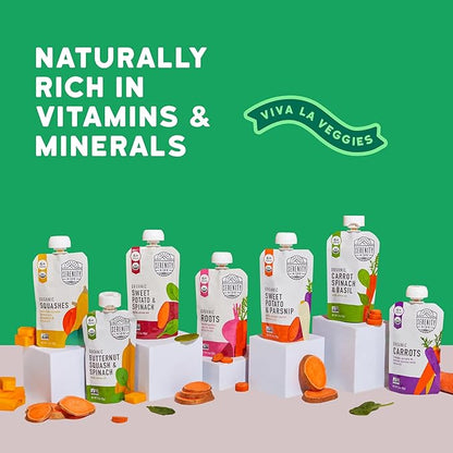 Serenity Kids Certified Organic Baby Food Veggie Puree Pouches Variety Pack - 18 x 3.5 oz for 6+ Months - No Added Sugar & Allergen Free - BPA-Free Packaging - Baby Food Pouches - Pouches Toddler