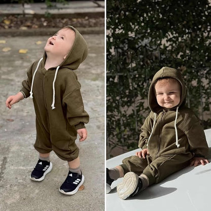 Unutiylo Unisex Baby Boys Girls Long Sleeve Infant Baby Zipper Hooded Jumpsuits Romper Loose Outfit Clothes