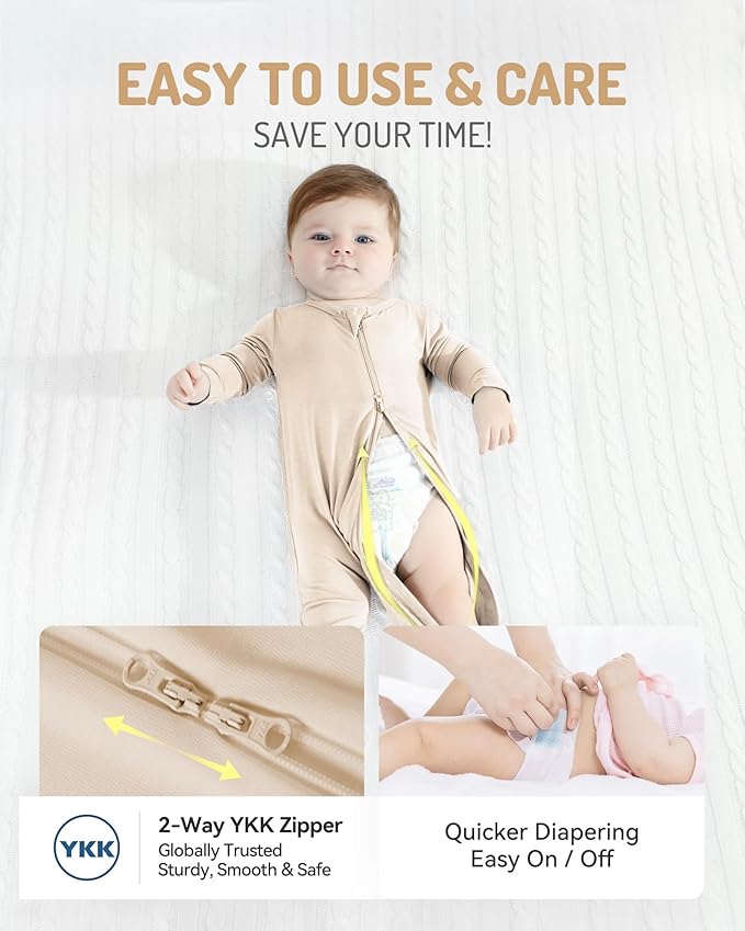 HAPIU Rayon from Bamboo Baby Footed Pajamas, 2 Way Zipper YKK, Footie for Baby Boy Girls, Newborn-24 Months