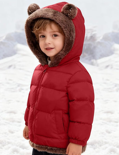 COZYPOIN Toddler Baby Boys Girls Winter Fleece Jackets Cute Bear Hooded Coats Little Kids Warm Windproof Outerwear for 1-6T