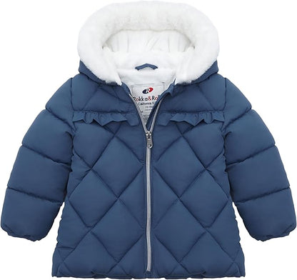 Rokka&Rolla Baby Girls' Water-Resistant Puffer Jacket Hooded Winter Coat with Soft Mini Fur Lining for Newborn Infant Toddler