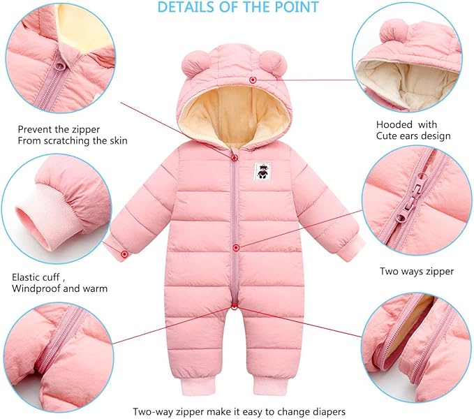 Happy Cherry Baby Snowsuit Winter Coat Warm Hoodie Romper Puffer Jacket