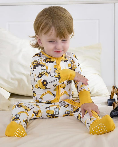 Bamboo Viscose Baby Convertible Footie Pajama, Zipper Pajamas for Baby Boys & Girls, Sleep & Play Footed Pjs