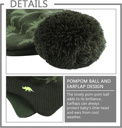 JANGANNSA Knitted Baby Hat Scarf Set Winter Warm Boys Girls Beanie Fleece Lining Toddler Kids Hats with Pompom