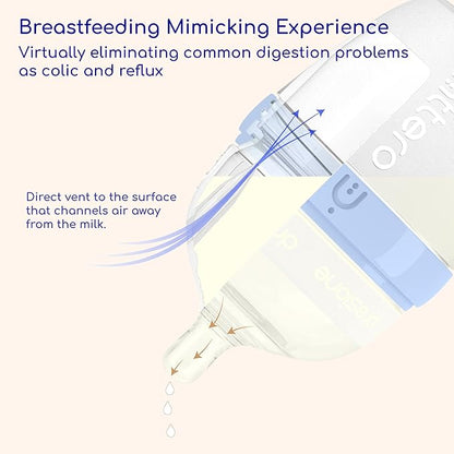 INTTERO Baby Bottles with Built-in Formula Dispenser, Anti-Colic Wide Neck Design for Newborn Feeding and Everyday Baby Essentials, 6 Oz Slow Flow (2 Pack), Cute Blue