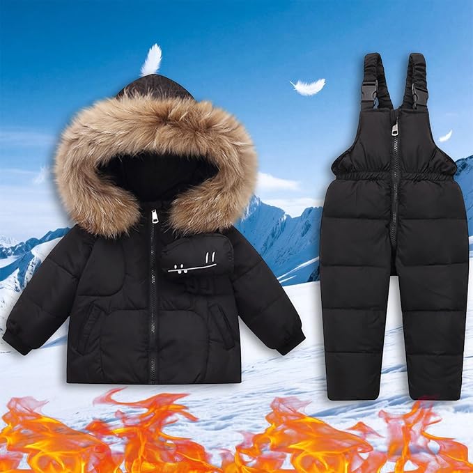 Kids 2 Piece Snowsuit Sets Girls Boys Winter Cute Hooded Puffer Jacket Snow Pants Snowboard Skiing Sets Insulated