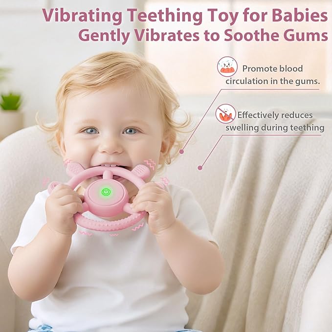 Vibrating Teether for Baby, Sensory Chew Toys for Autistic Children & Teething Toys for Babies 6-18 Months, USB Chargeable & 3X Vibration Settings. Toddler Travel Essential, Autism Sensory Products