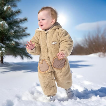 JiAmy Baby Fleece Snowsuit Newborn Hooded Winter Outfits Infant Boys Girls Hooded Zipper Jumpsuit Romper