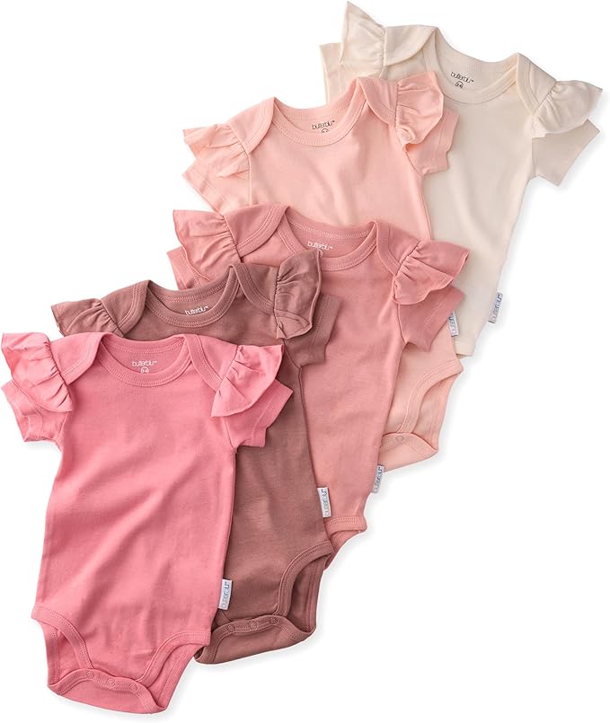 baby-girls Rory 5-pack Short Sleeve Ruffle Shoulder Bodysuits 100% Organic Cotton for Baby Girls