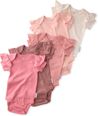 baby-girls Rory 5-pack Short Sleeve Ruffle Shoulder Bodysuits 100% Organic Cotton for Baby Girls