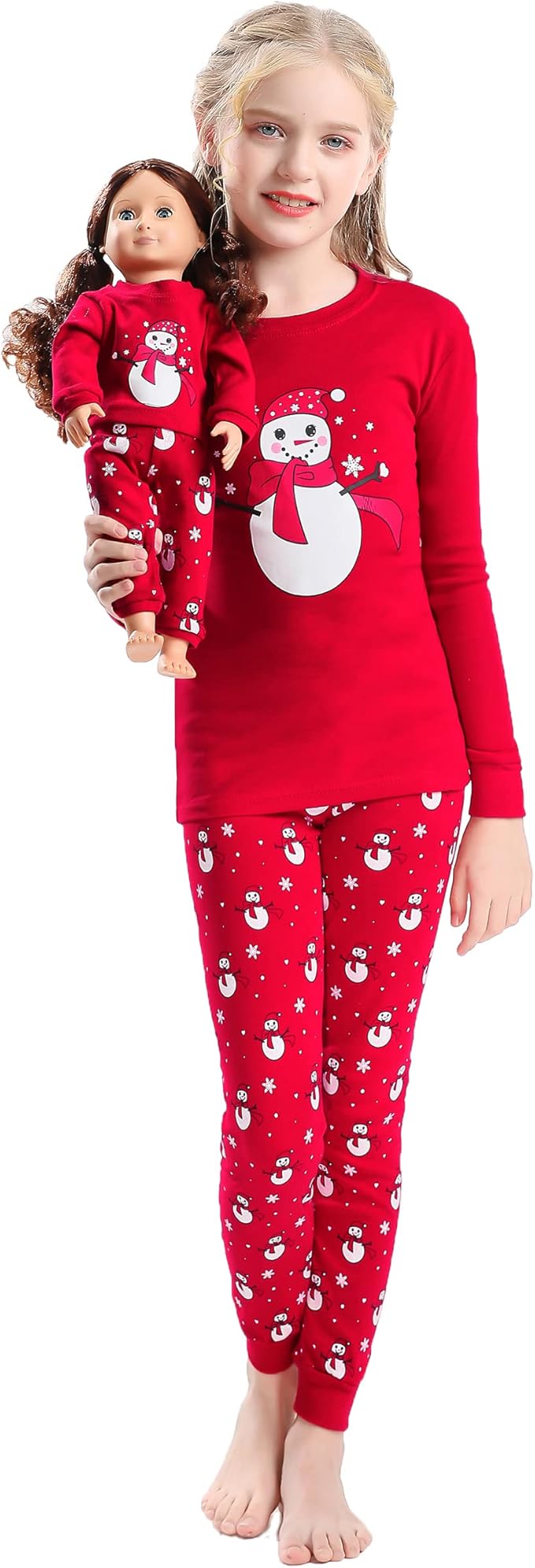 Babyroom Girls Matching Doll&Toddler 4 Piece Cotton Pajamas Toddler Christmas Sleepwear