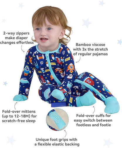 Bamboo Viscose Baby Convertible Footie Pajama, Zipper Pajamas for Baby Boys & Girls, Sleep & Play Footed Pjs