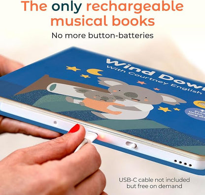 Cali’s Books Wind Down – USB-C Rechargeable Baby Book for Toddlers 1-3, Headphone Jack, Expert-Designed Bedtime Musical Book with Gentle Activities and Affirmations for a Calming Nightly Routine