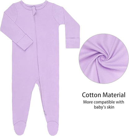 GUISBY Footed Long Sleeve Baby Pajamas with Zipper Cotton Infant Sleepwear