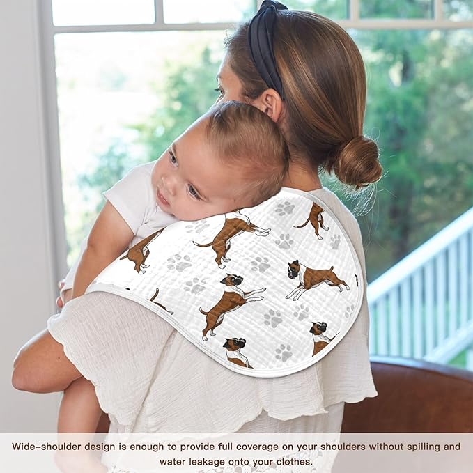 4 Pack Muslin Burp Cloths Boxer Dogs White Cotton Baby Burp Cloths Ultra Absorbent Soft Thick Burping Cloth for Newborn Babies Boys Girls 22x11 Inch
