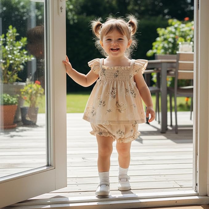 Mubineo Baby Girl Summer Clothes Cute Ruffle Tops Dress Shorts Outfits Set Infant Toddler Shrit Bloomers Princess Outfit