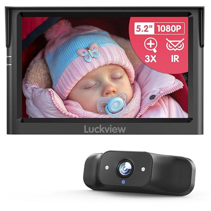 BM1 Baby Car Camera for Back Seat & Pet Monitoring, 5'' 1080P Monitor with IR Night Vision, 3X Zoom, Crystal Clear View, Easy 5-Min Wired Installation for Peace of Mind